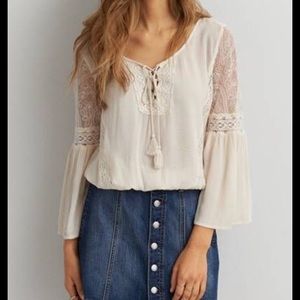 Boho AE top with lace detail and bell sleeves